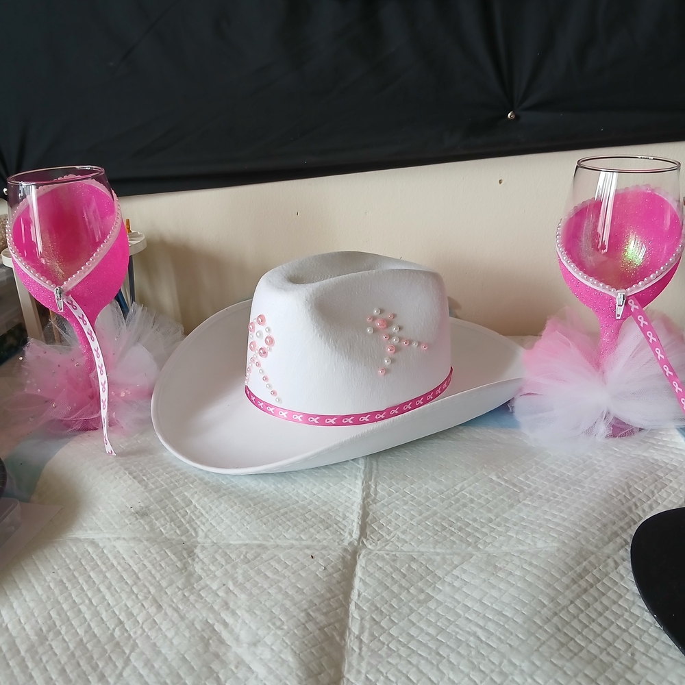 White and Pink Party Hat and Glass Set